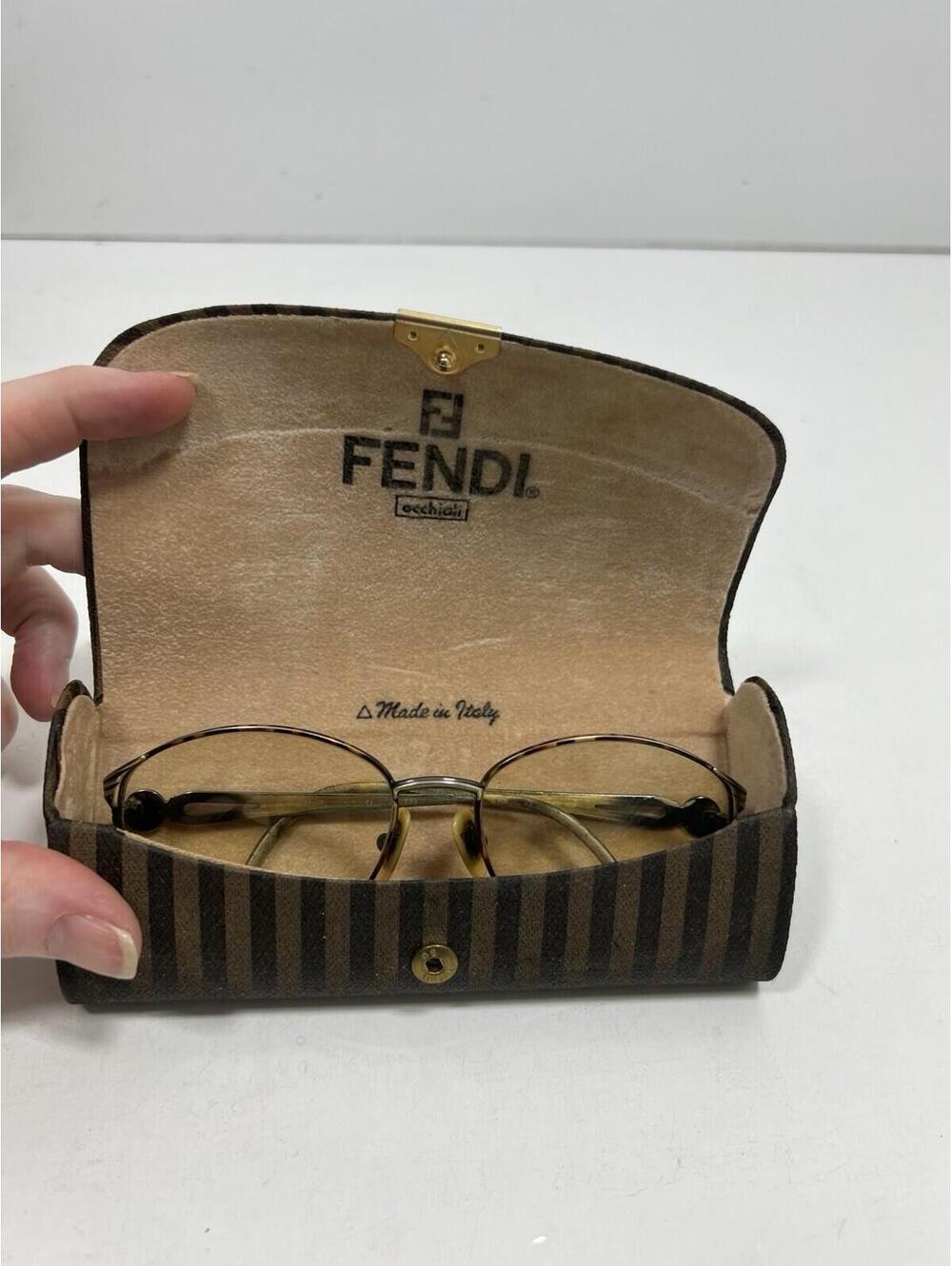 Vintage FENDI Eyeglasses Oval Frames Gold Wire With Case